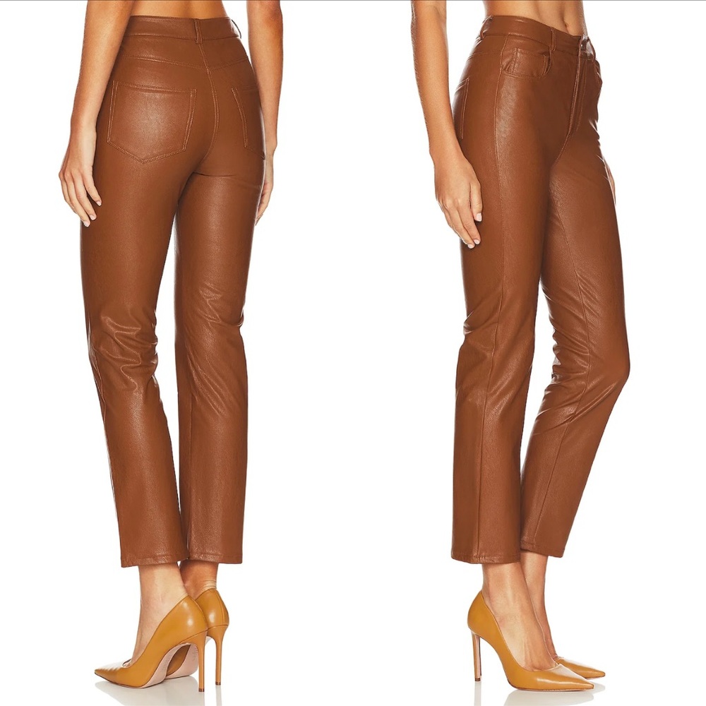 PAIGE Jeans Stella Straight Leg Faux Leather Pants in Dark Argan Size 27 NWOT